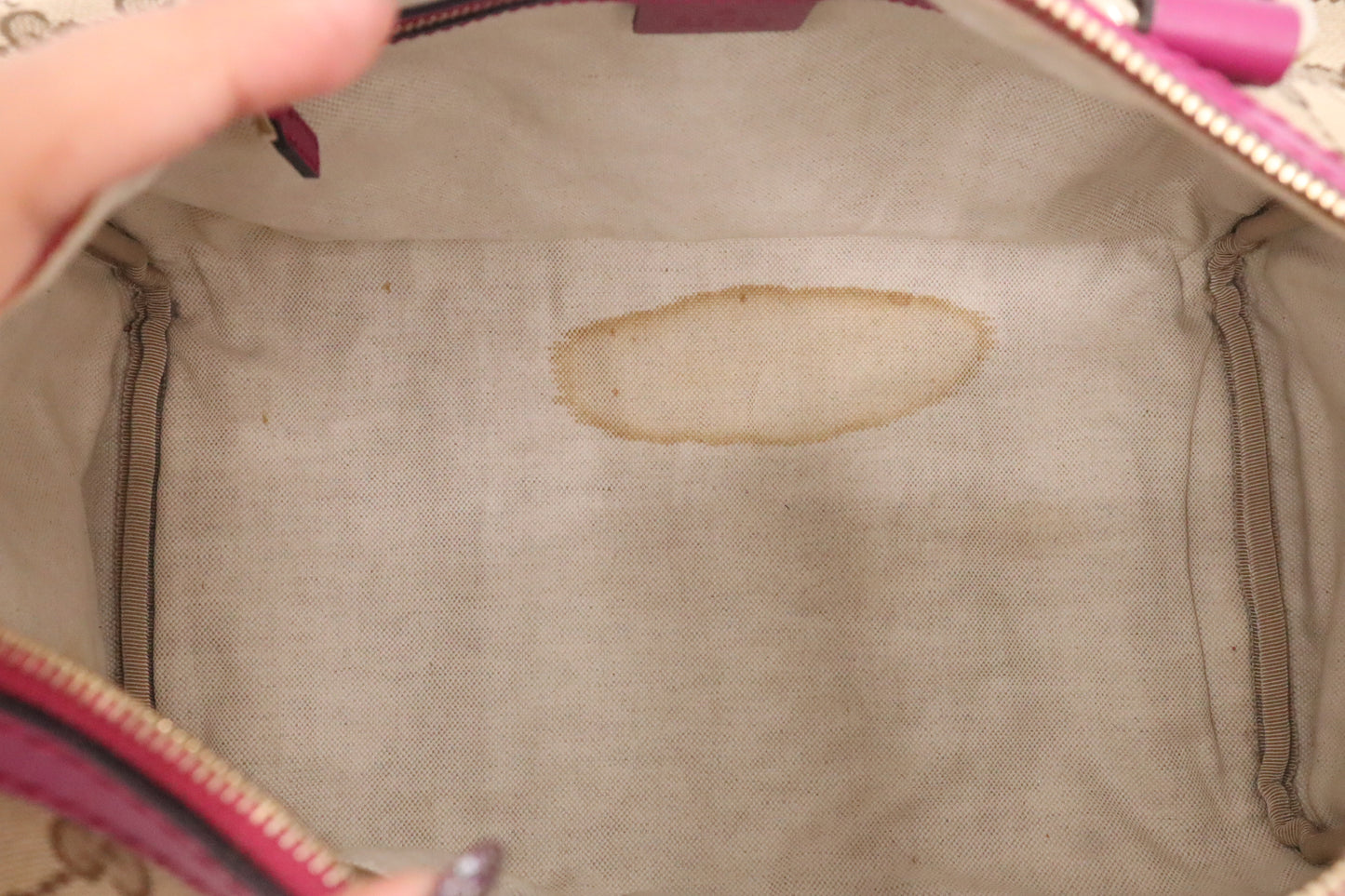 Gucci Boston Bag in Brown Canvas & Fuschia Leather