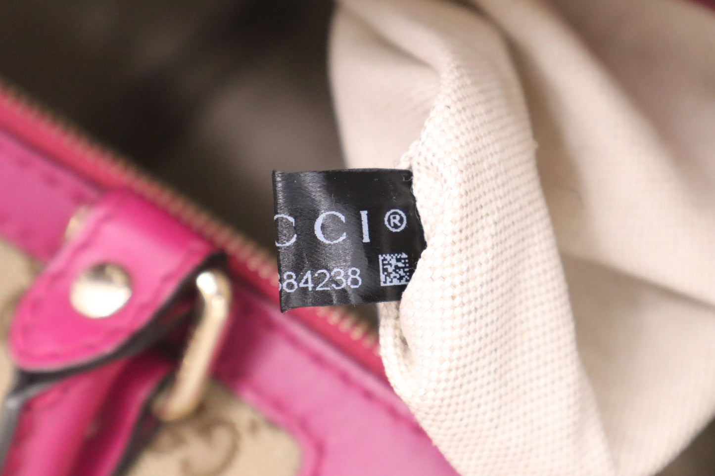 Gucci Boston Bag in Brown Canvas & Fuschia Leather