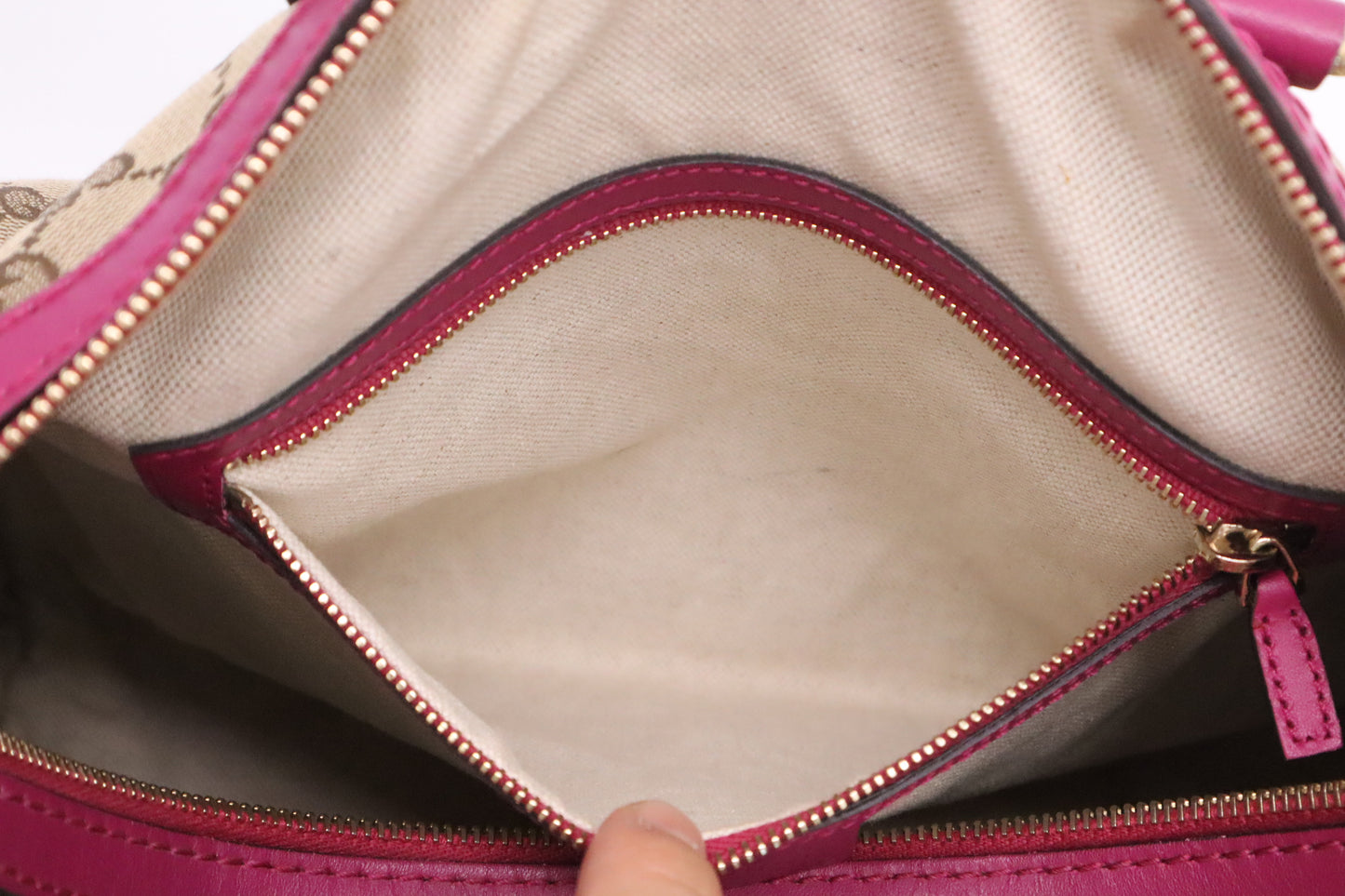 Gucci Boston Bag in Brown Canvas & Fuschia Leather