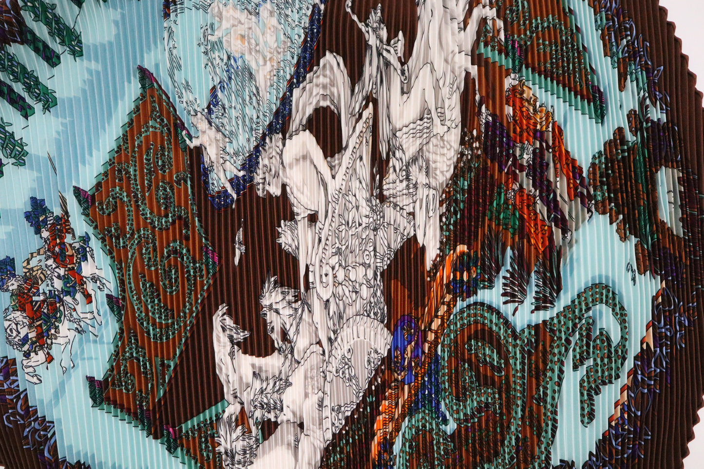 Hermes 'Le Paradis du Roy' Pleated Scarf in Brown Silk