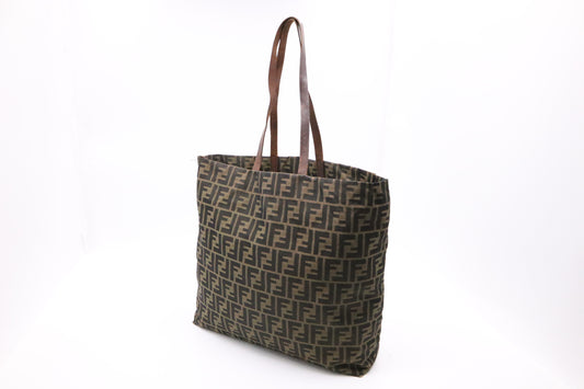 Fendi Tote Bag in Black and Brown Zucca Canvas