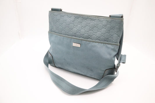 Gucci Crossbody in Light Blue Canvas & Guccissima Leather