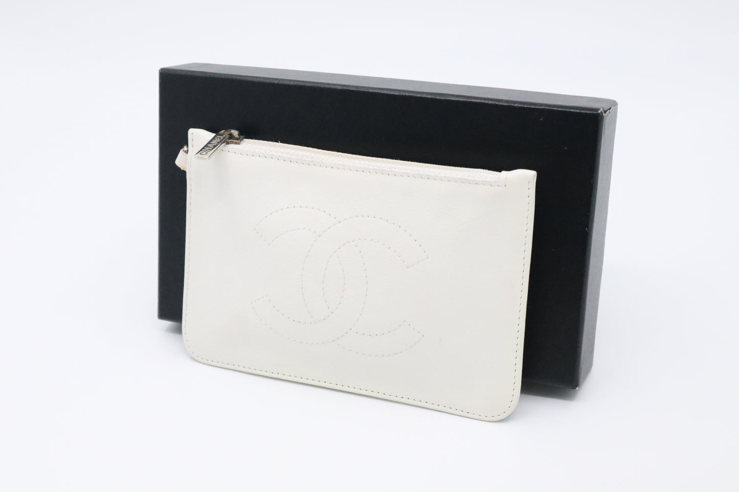 Chanel Timeless CC Pouch in White Leather