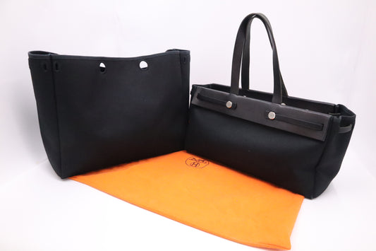 Hermes Herbag Cabas in Black Canvas