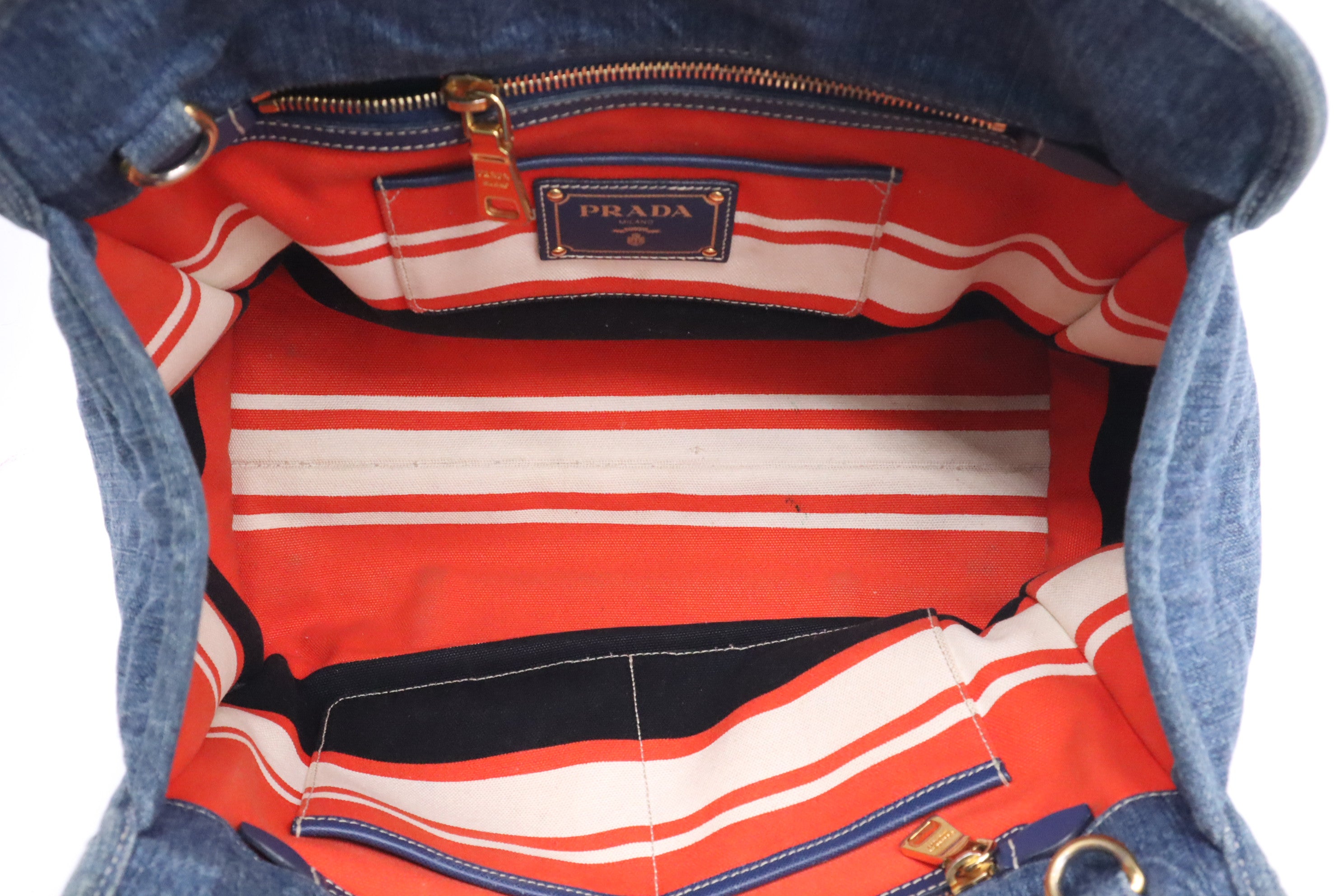 Prada 2way Bag in Blue Denim Canvas / Prada denim safiano tote bag
