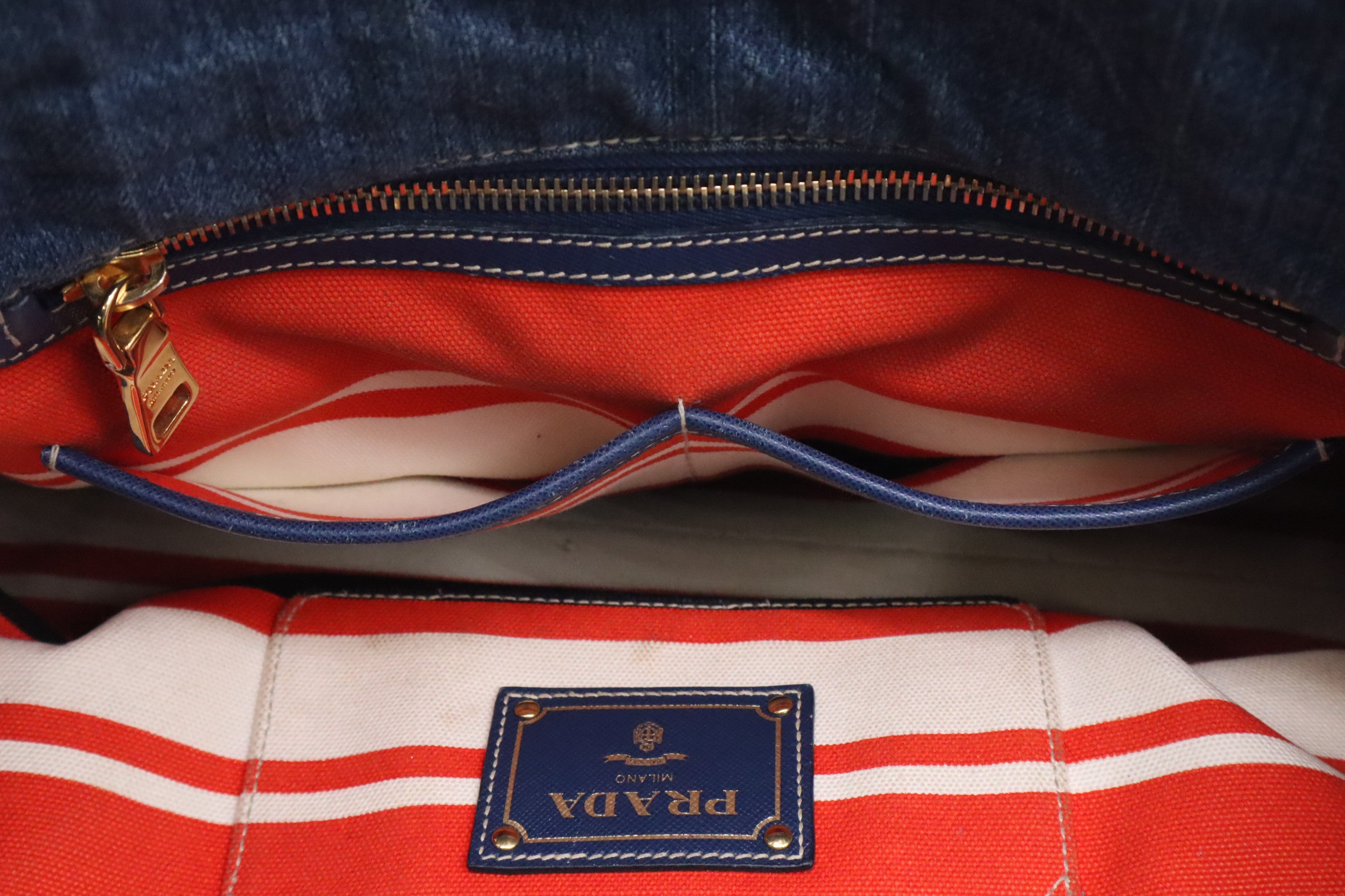Prada 2way Bag in Blue Denim Canvas / Prada denim safiano tote bag