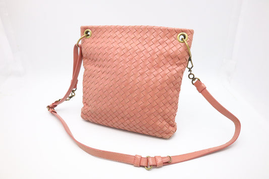 Bottega Veneta Leather Crossbody in Pink Intrecciato (Adjustable)