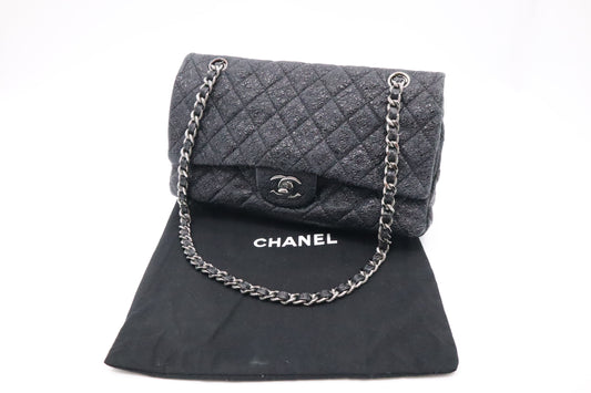 Chanel Medium Double Flap in Black Crinkled Leather