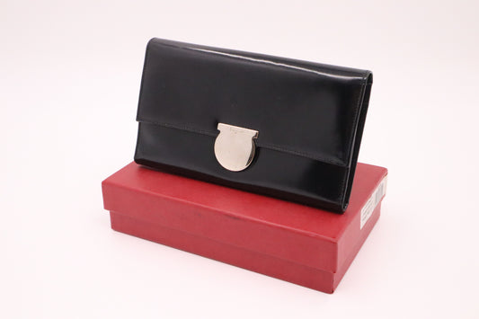 Ferragamo Long Wallet in Black Patent Leather