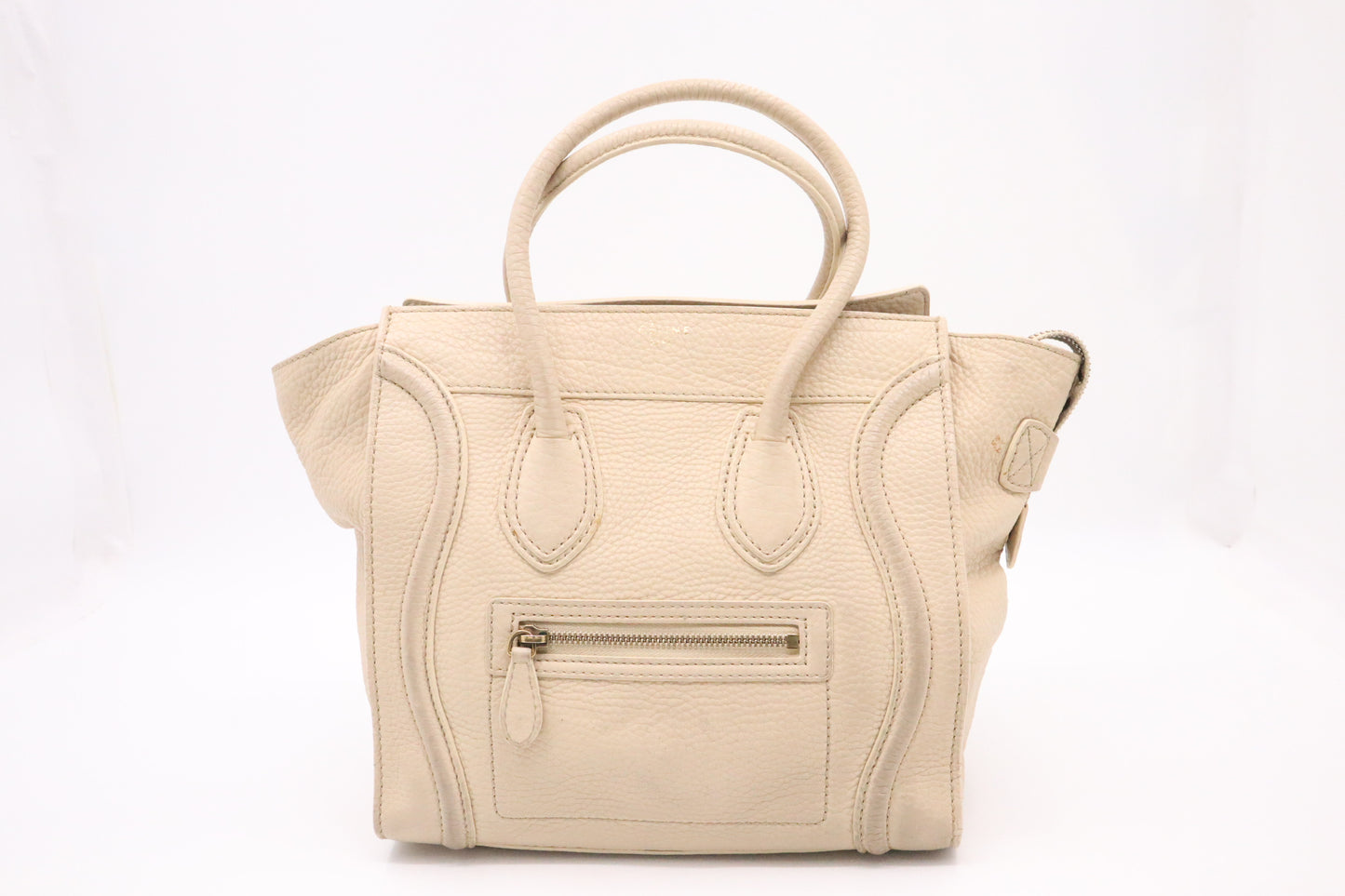 Celine Micro Luggage in Cream Drummed Leather
