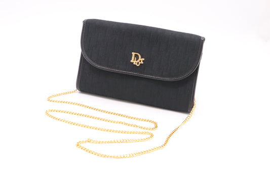 Dior Trotter Chain Shoulder Bag in Black Canvas