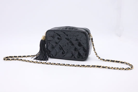 Chanel Small Camera Bag in Black Patent Leather