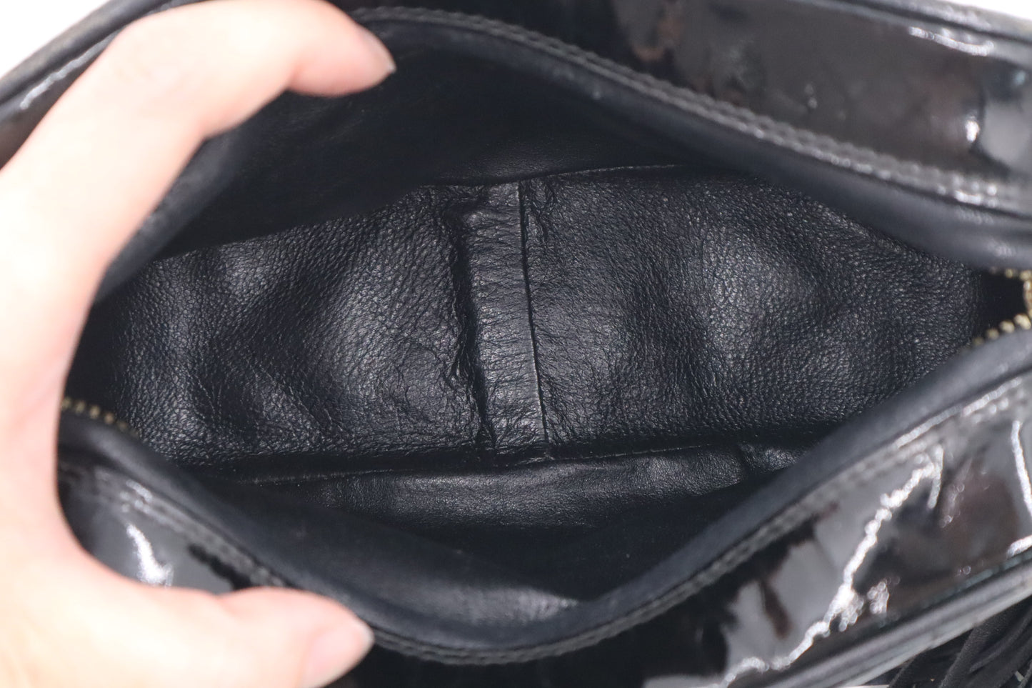 Chanel Small Camera Bag in Black Patent Leather