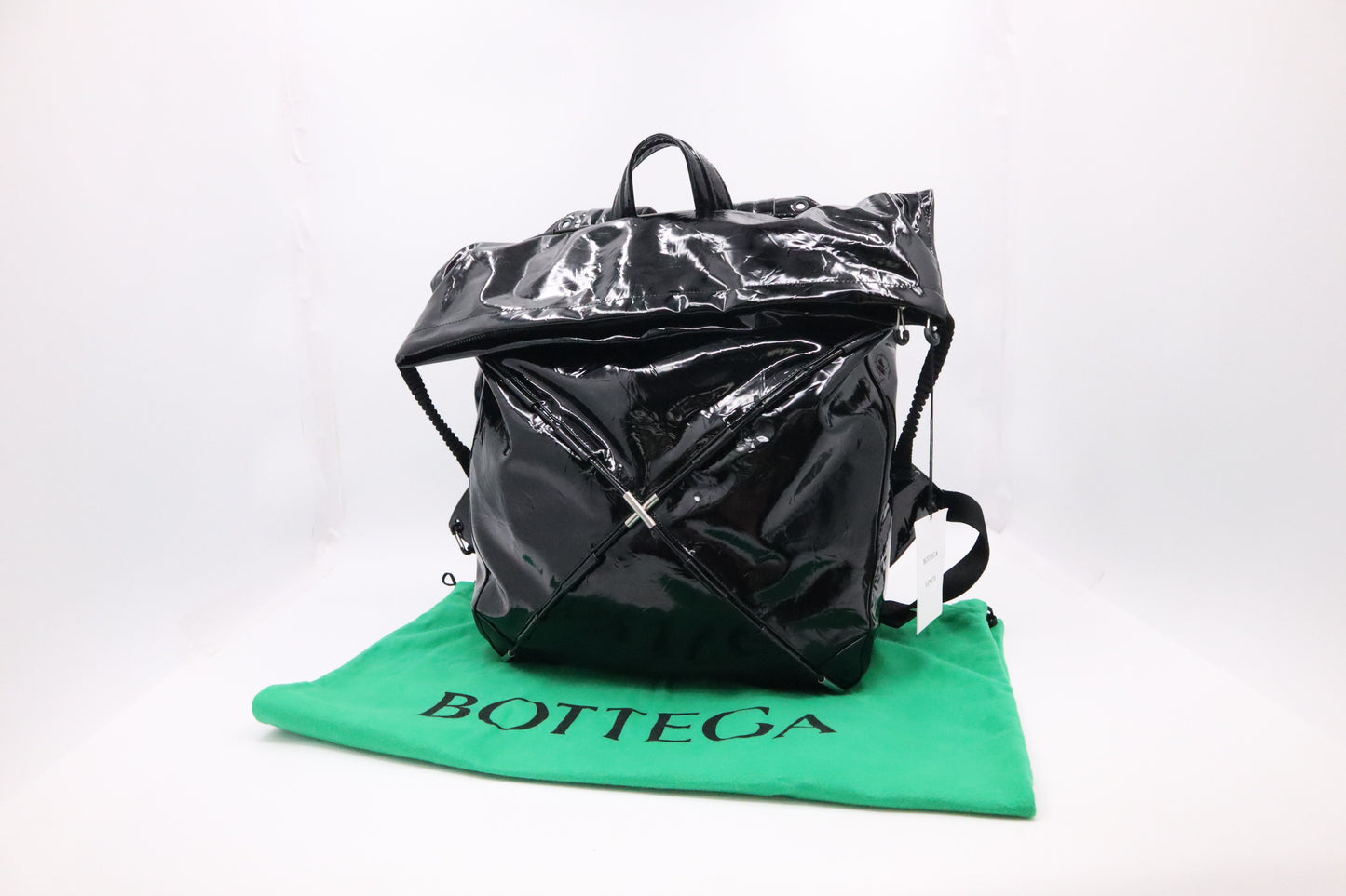 Bottega Veneta Tent Truck Backpack in Black Patent Leather
