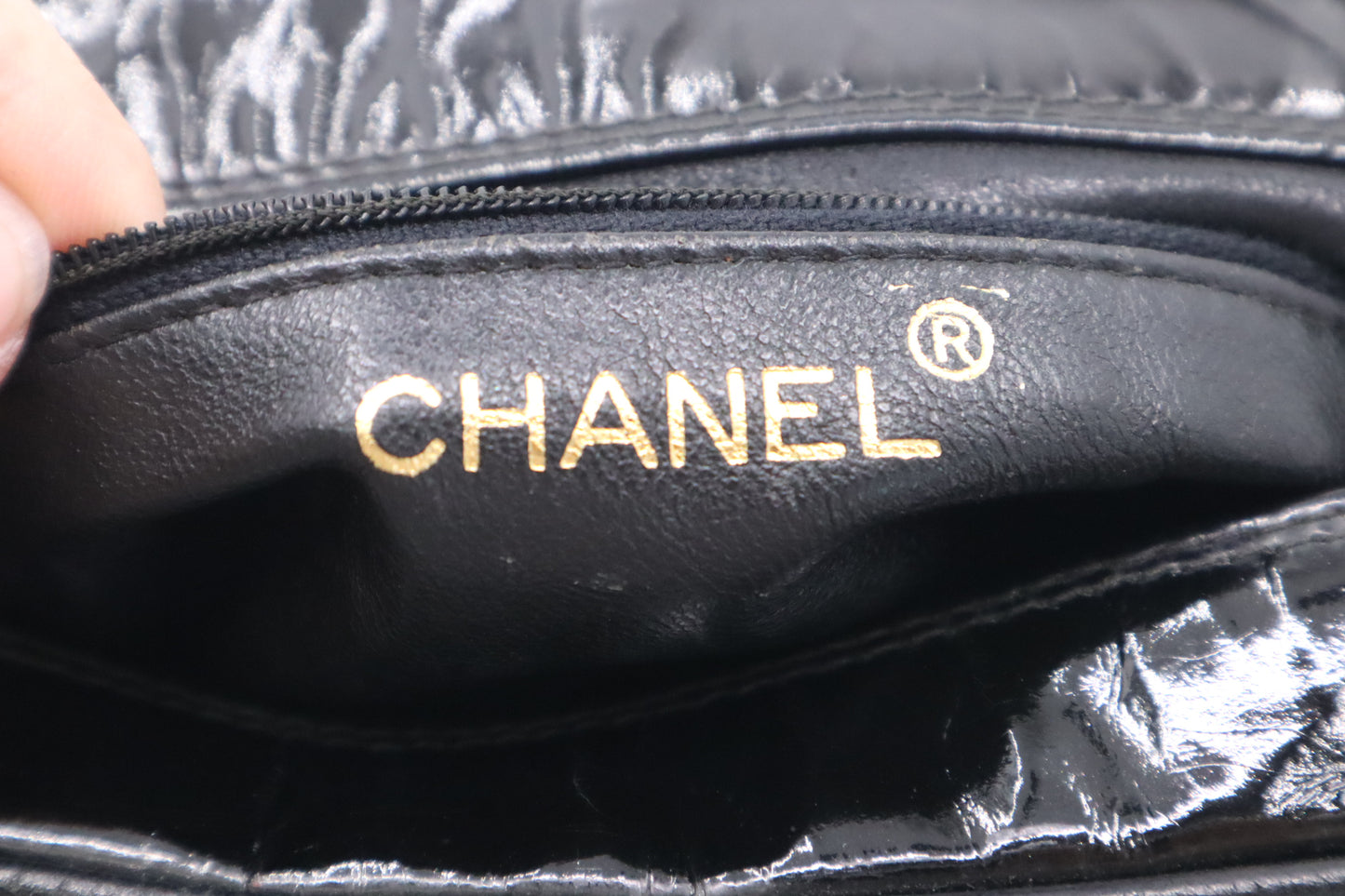 Chanel Small Camera Bag in Black Patent Leather