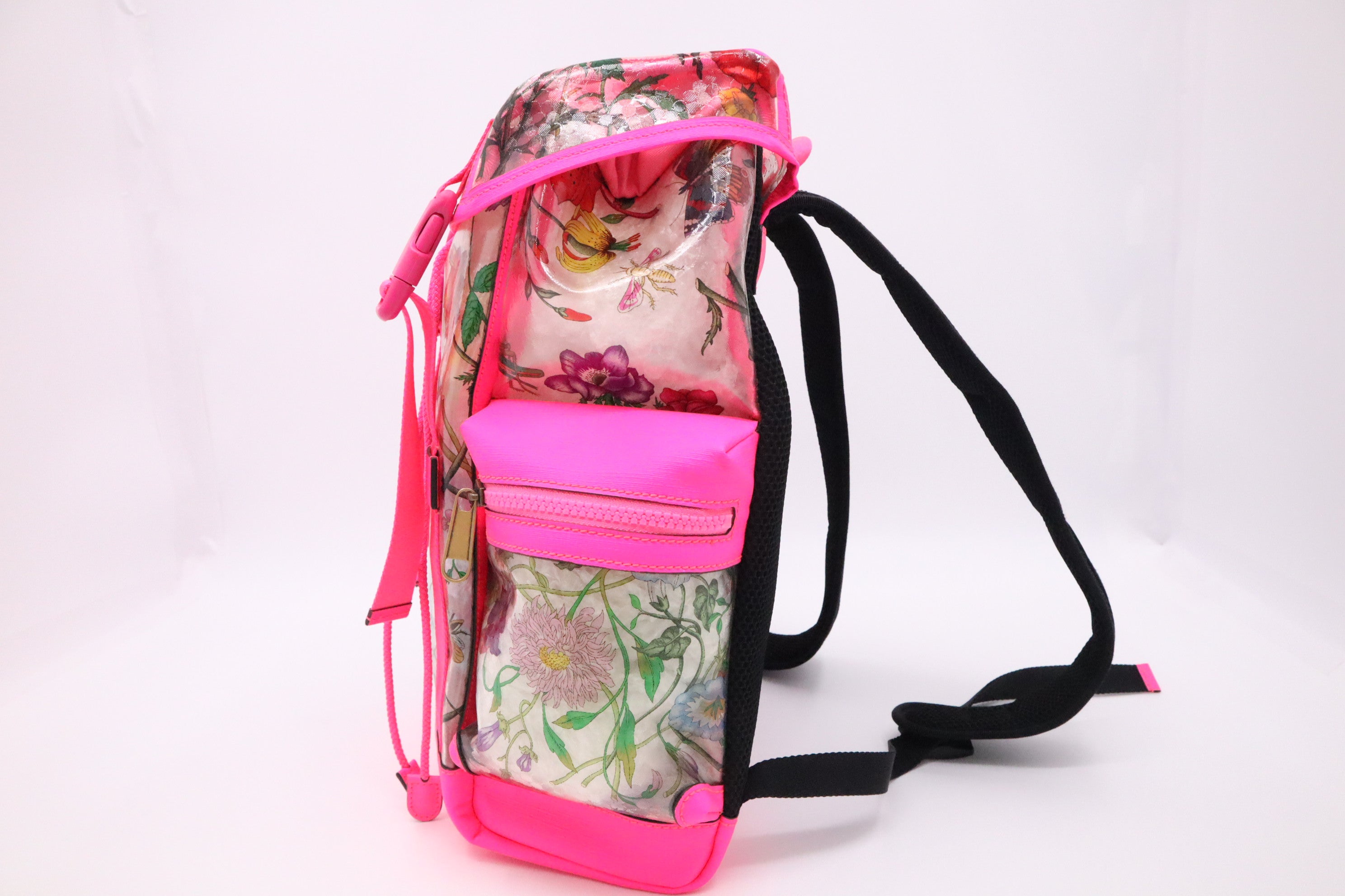 Gucci Backpack in Floral PVC and Neon Pink Leather Weekly Lux Drop