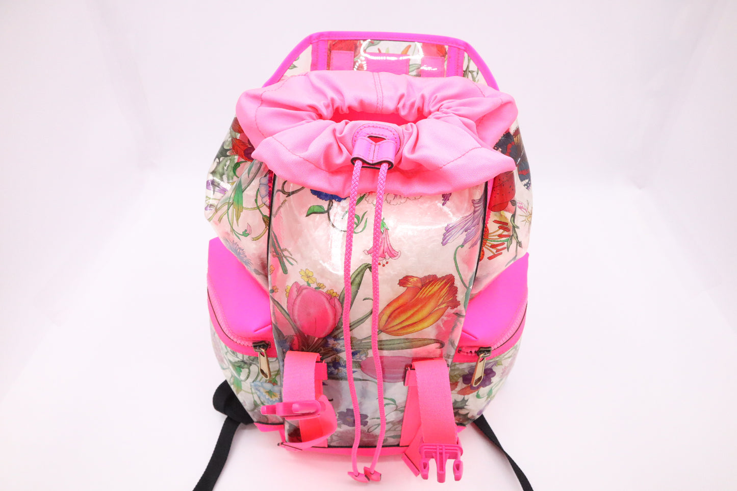 Gucci Backpack in Floral PVC and Neon Pink Leather