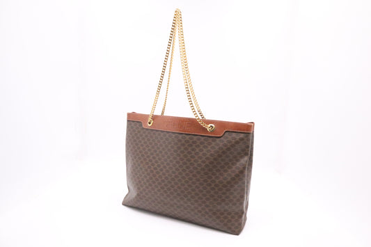 Celine Chain Tote in Brown Macadam Canvas