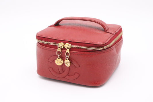 Chanel Vanity Pouch in Red Caviar Leather