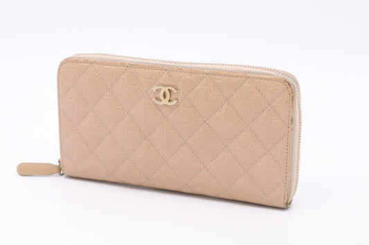 Chanel Long Zippy Wallet in Beige Camelia Matelassé Leather