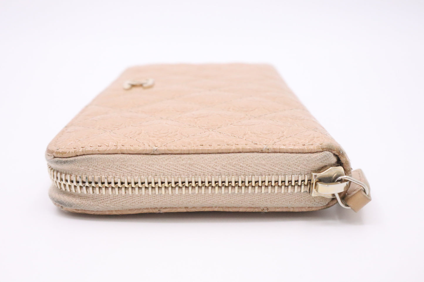 Chanel Long Zippy Wallet in Beige Camelia Matelassé Leather