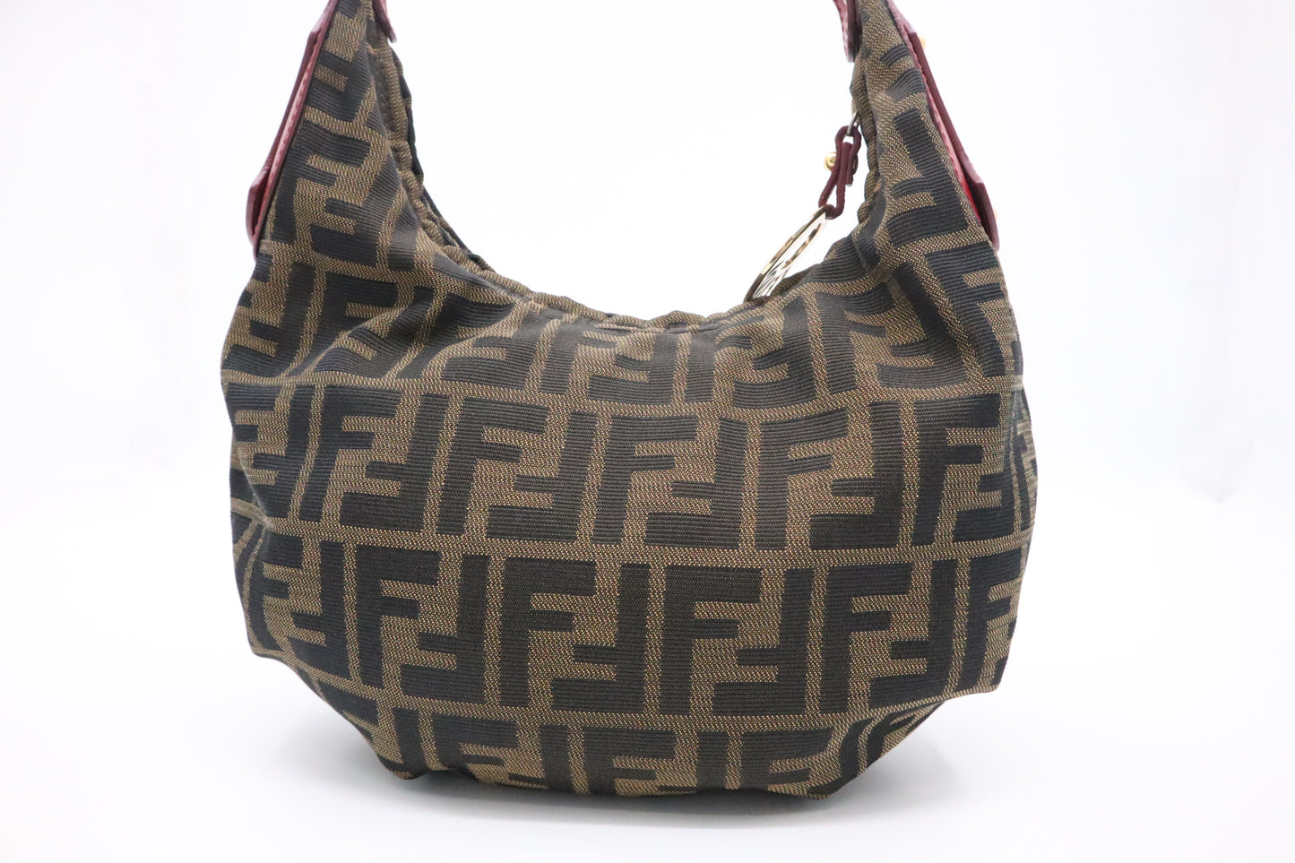 Fendi Shoulder Bag in Zucca Canvas and Red Leather