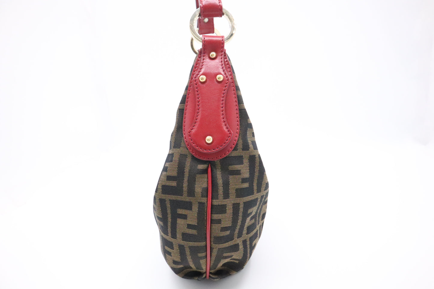 Fendi Shoulder Bag in Zucca Canvas and Red Leather