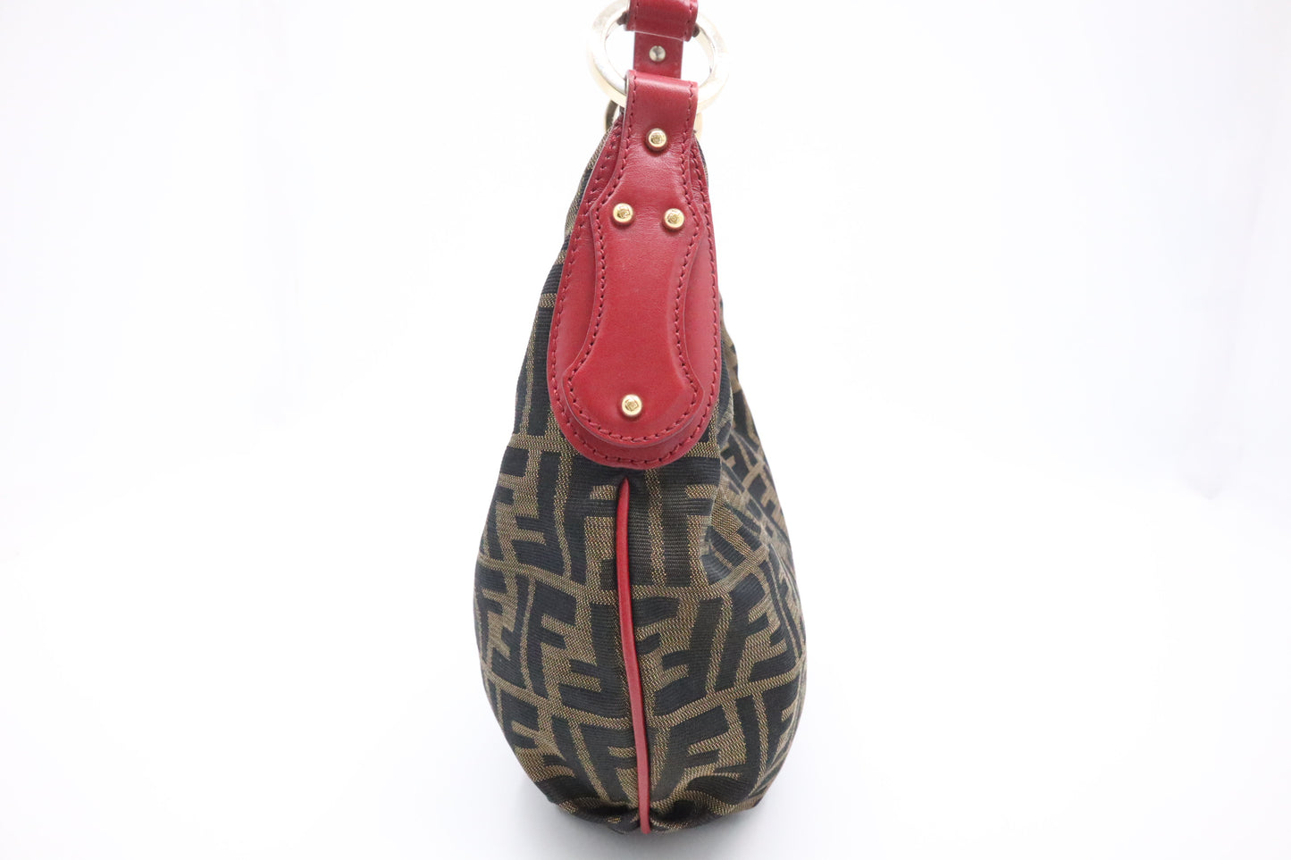 Fendi Shoulder Bag in Zucca Canvas and Red Leather