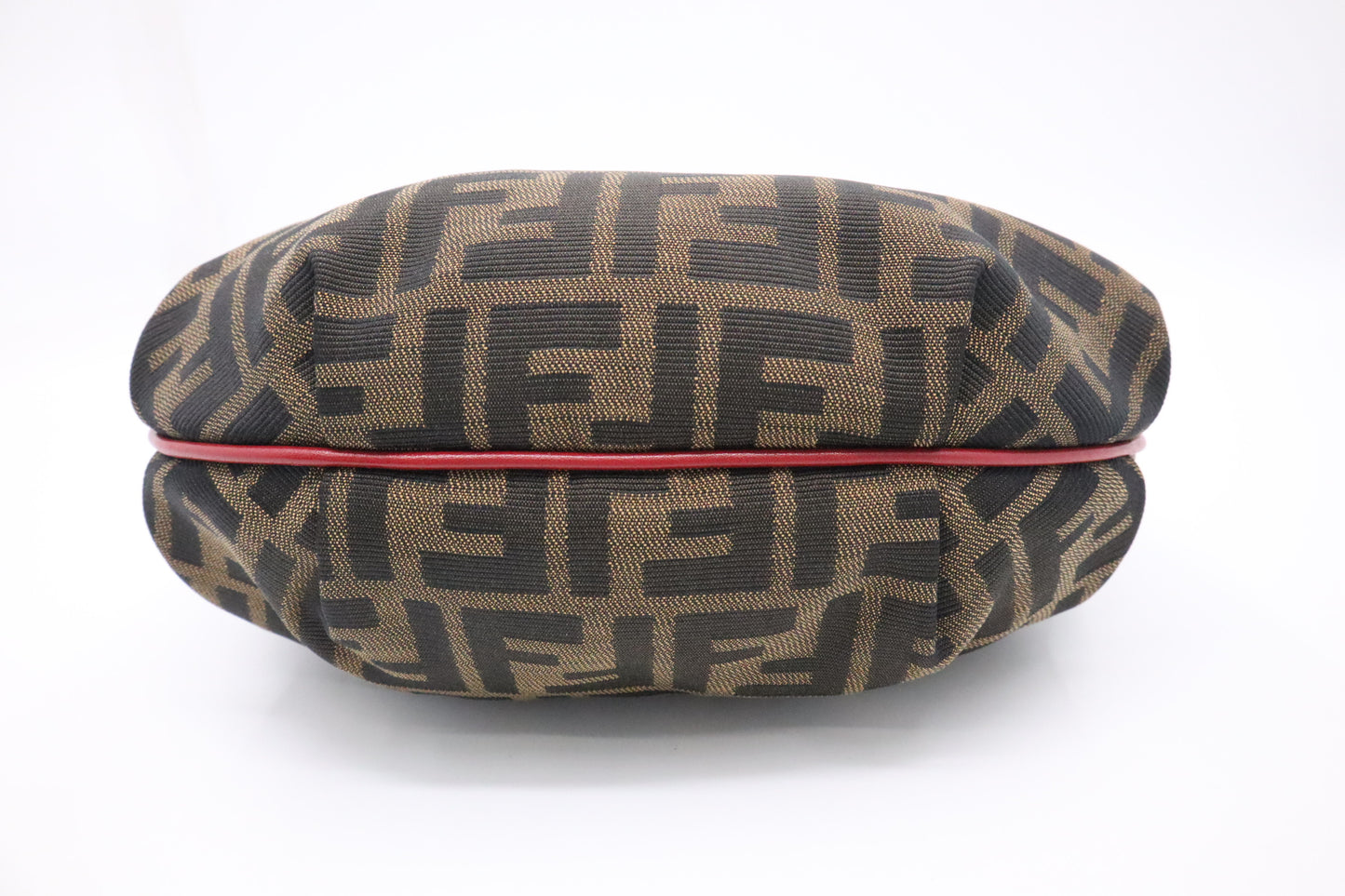 Fendi Shoulder Bag in Zucca Canvas and Red Leather