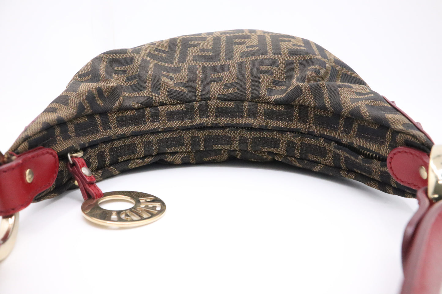 Fendi Shoulder Bag in Zucca Canvas and Red Leather