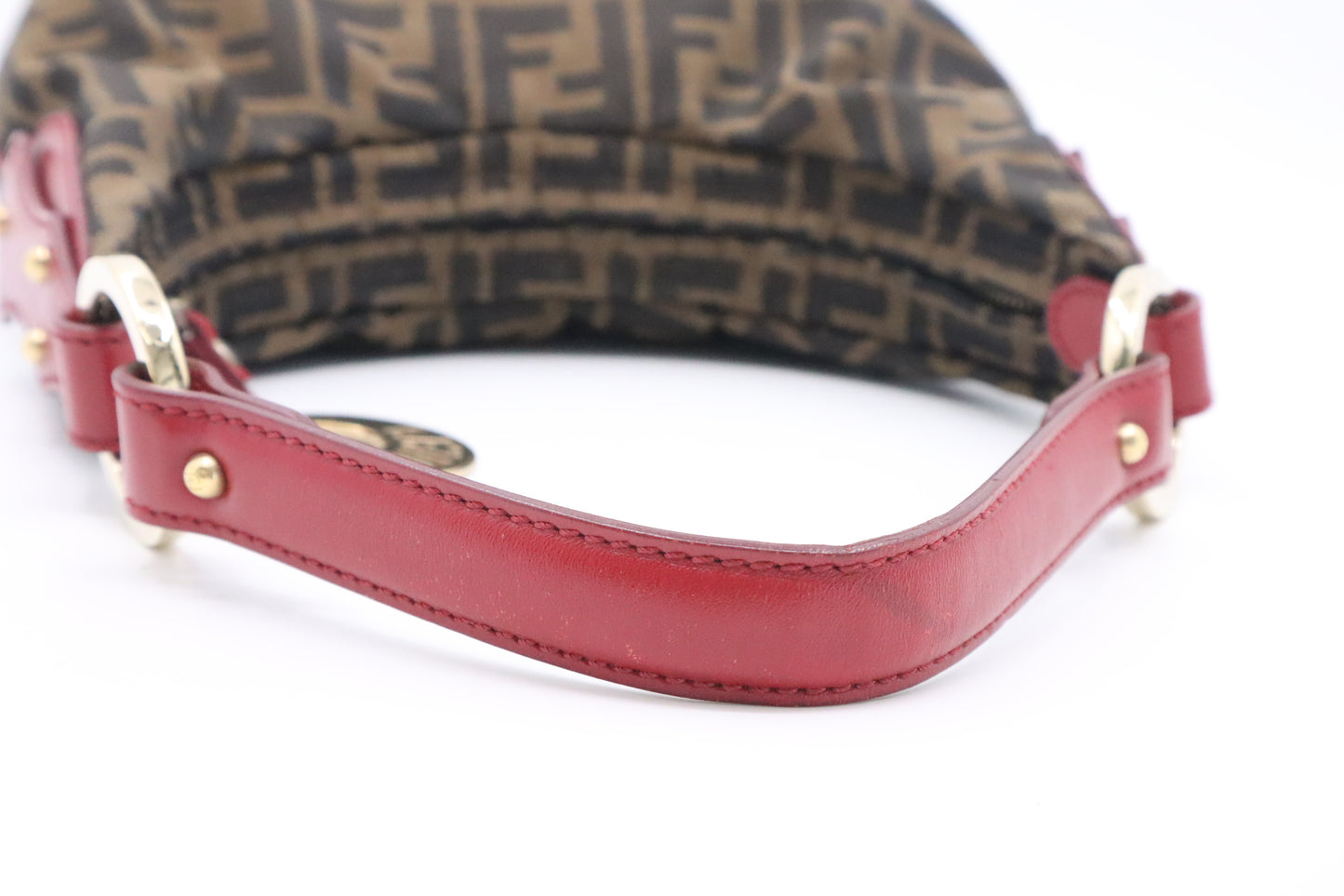 Fendi Shoulder Bag in Zucca Canvas and Red Leather