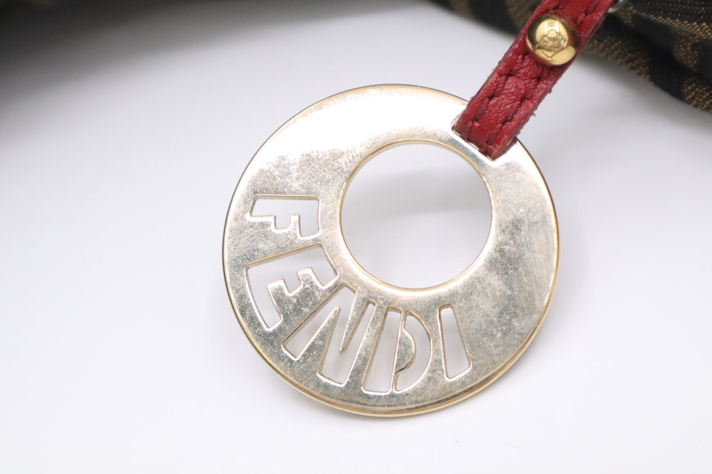 Fendi Shoulder Bag in Zucca Canvas and Red Leather
