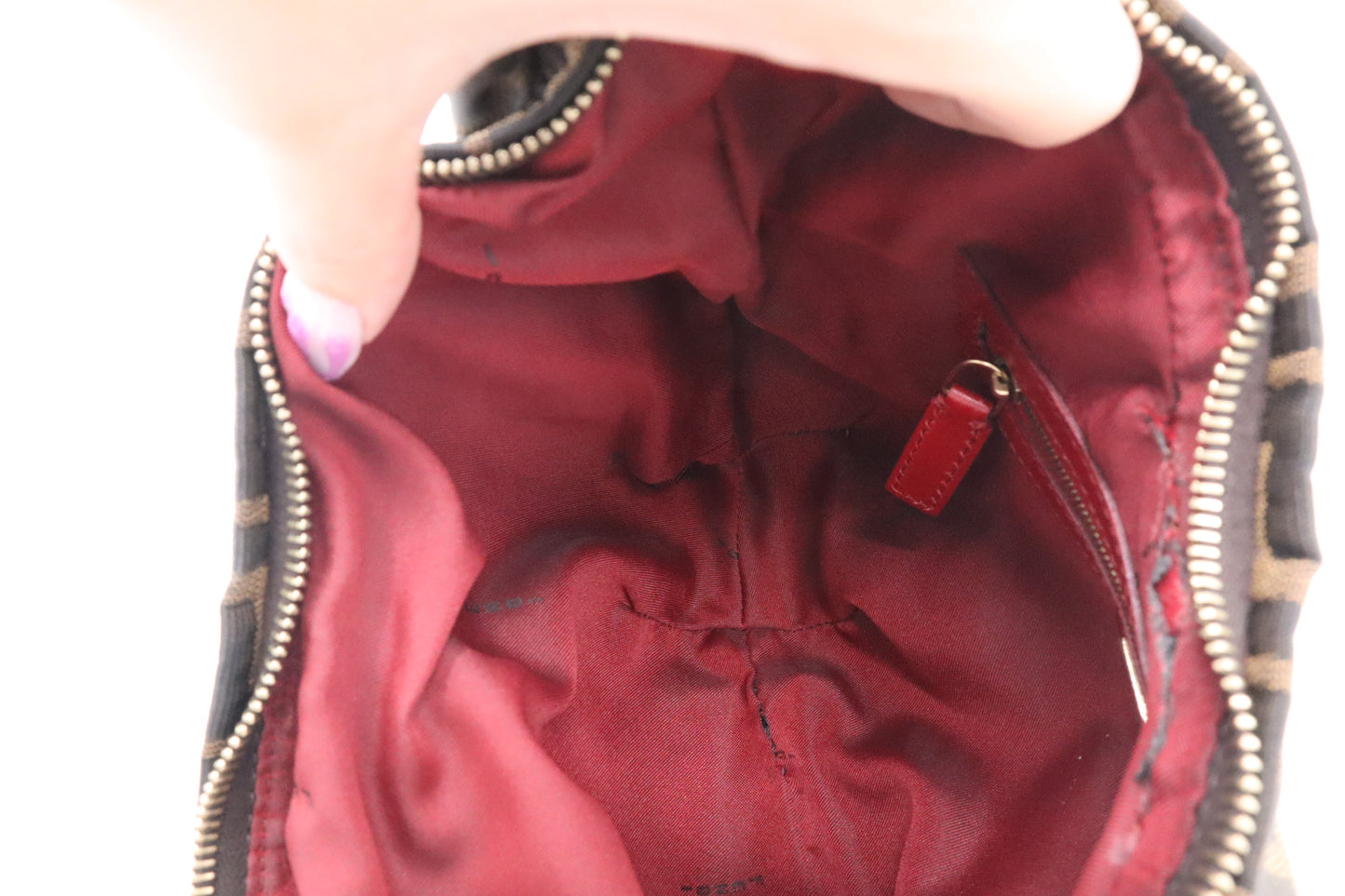 Fendi Shoulder Bag in Zucca Canvas and Red Leather