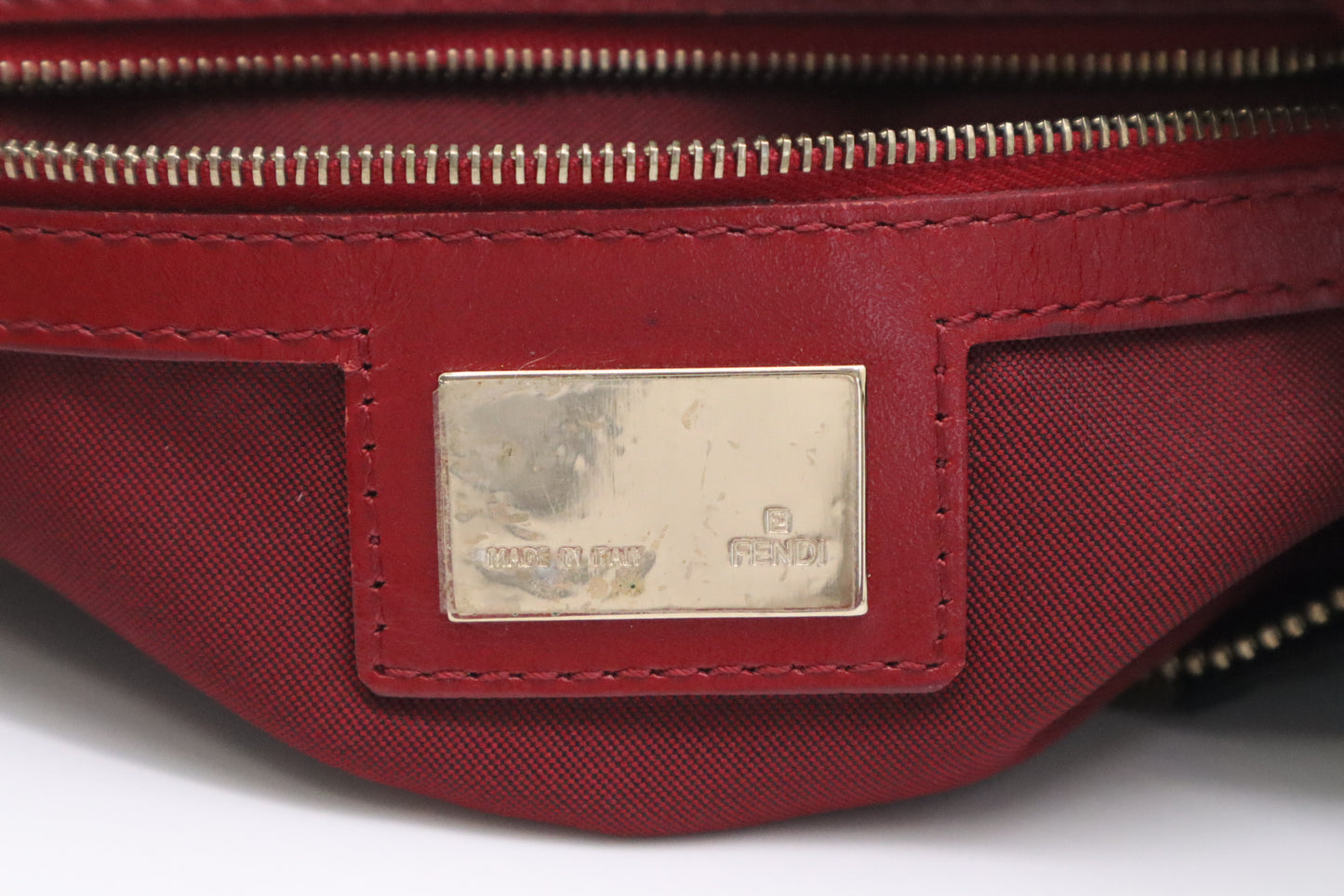 Fendi Shoulder Bag in Zucca Canvas and Red Leather