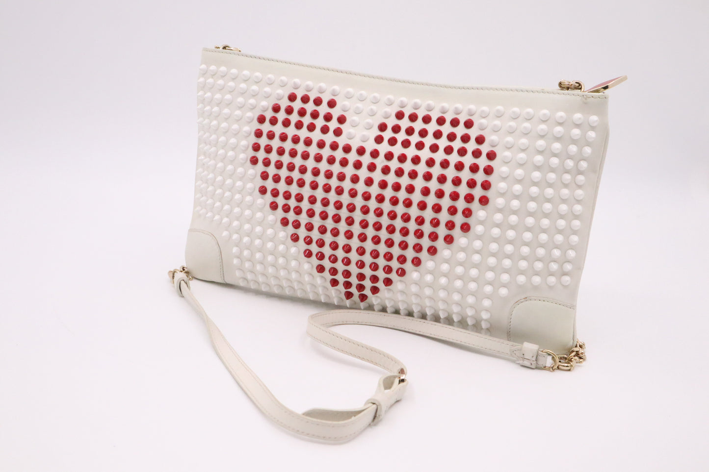 Louboutin Loubiposh Valentines Clutch in White Leather