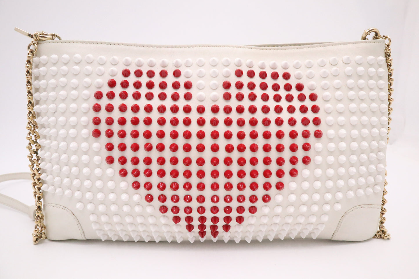 Louboutin Loubiposh Valentines Clutch in White Leather