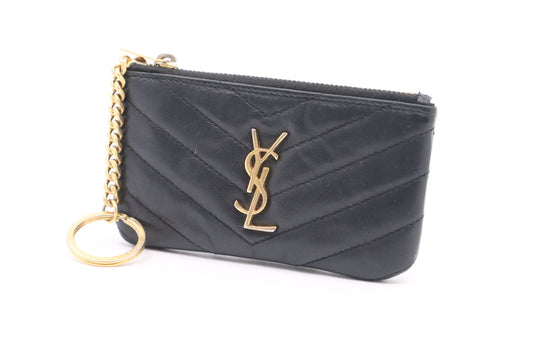 YSL Saint Laurent Key Case in Dark Blue Leather
