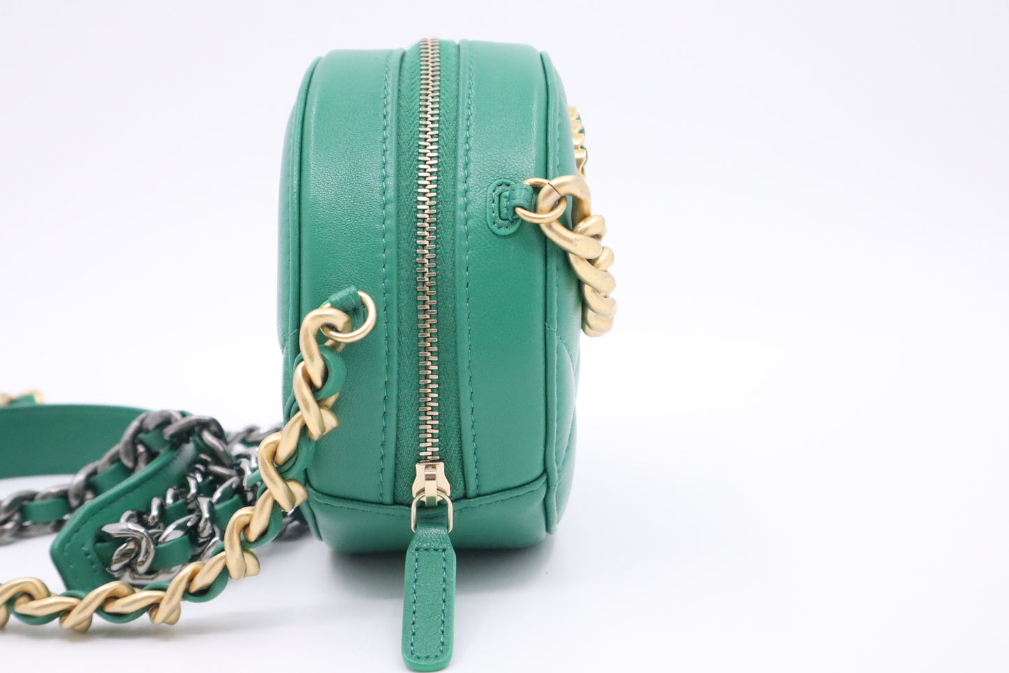 Chanel 19 Round Clutch on Chain in Green Leather