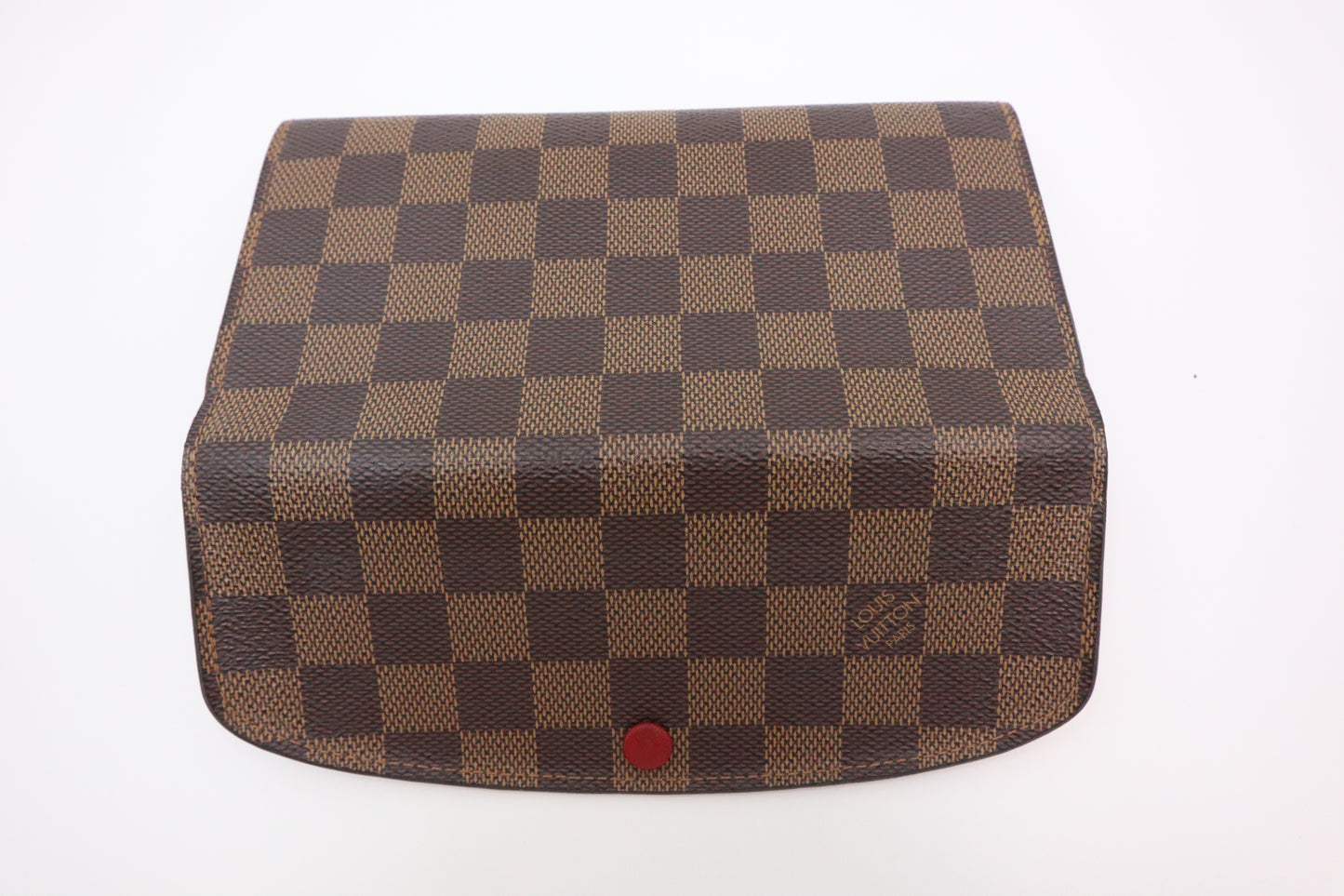 Louis Vuitton Emilie Wallet in Damier Graphite and Red Leather