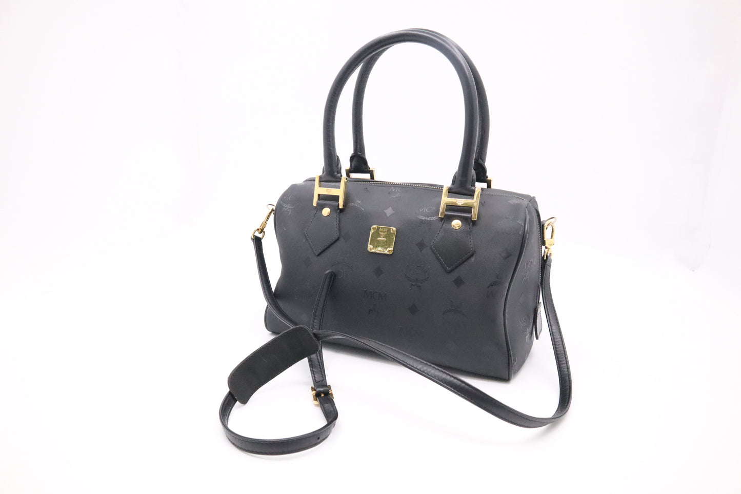 MCM Boston Bag in Black Visetos Patent Canvas