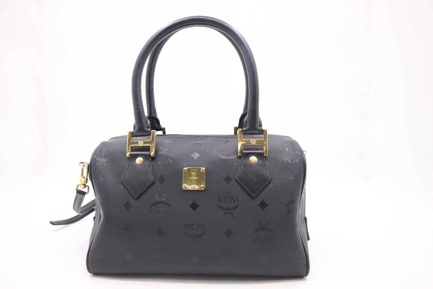 MCM Boston Bag in Black Visetos Patent Canvas