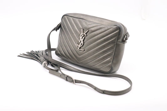 YSL Lou Camera Bag in Pewter Leather