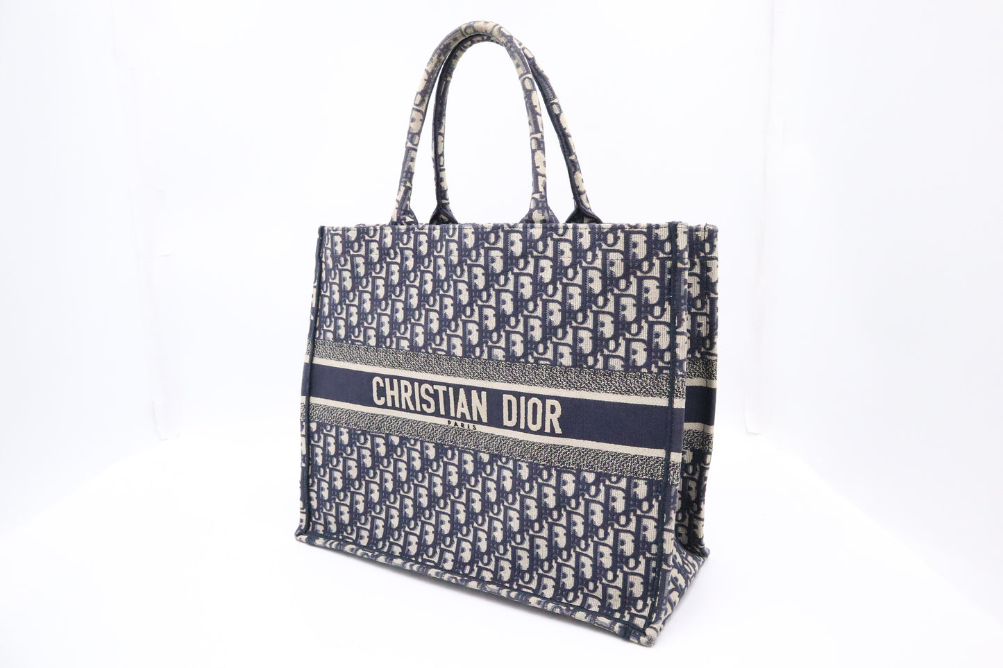 Dior Large Book Tote in Navy Oblique Embroidery Canvas