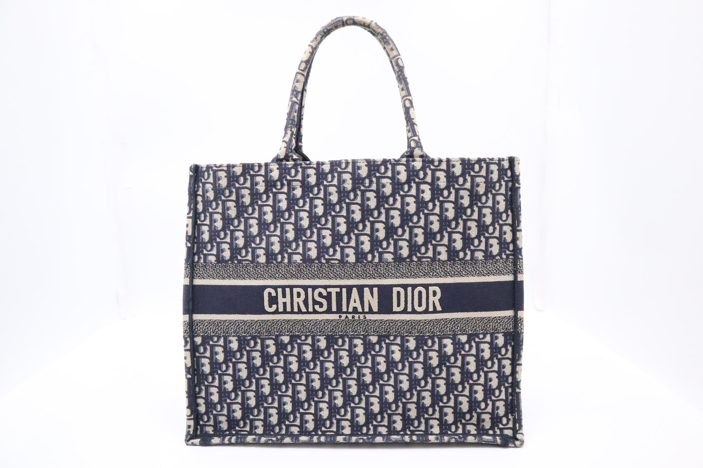 Dior Large Book Tote in Navy Oblique Embroidery Canvas