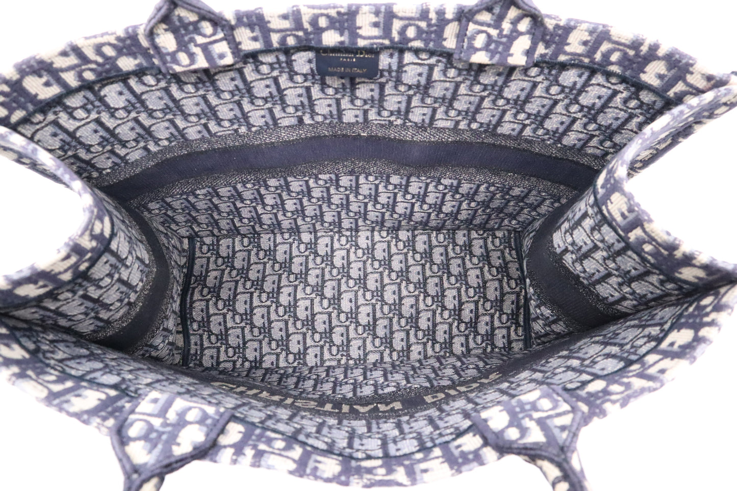 Dior Large Book Tote in Navy Oblique Embroidery Canvas