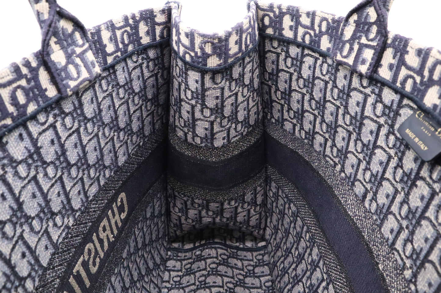 Dior Large Book Tote in Navy Oblique Embroidery Canvas