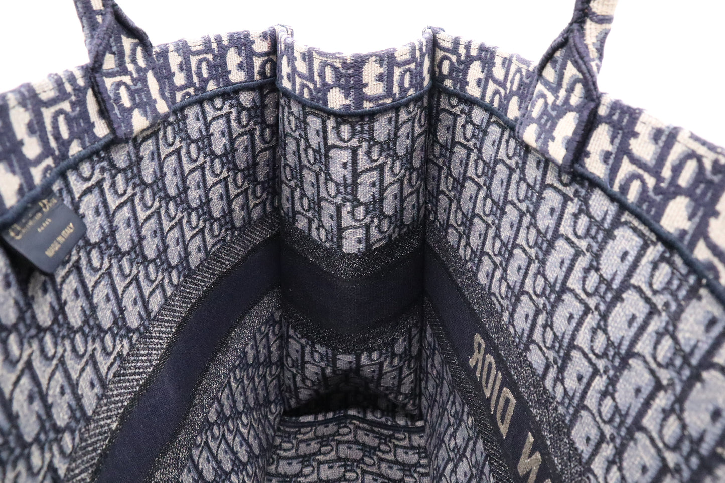 Dior Large Book Tote in Navy Oblique Embroidery Canvas