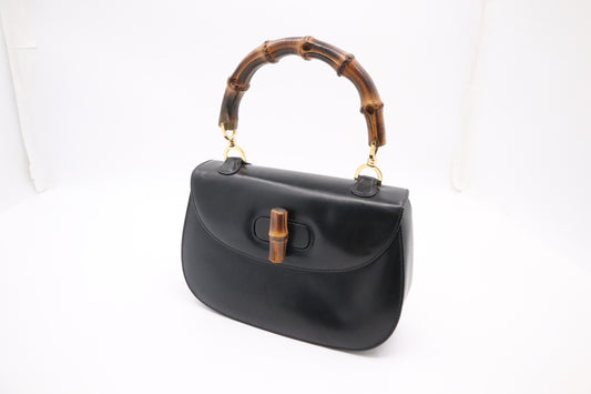 Gucci Bamboo Medium Top Handle in Black Leather