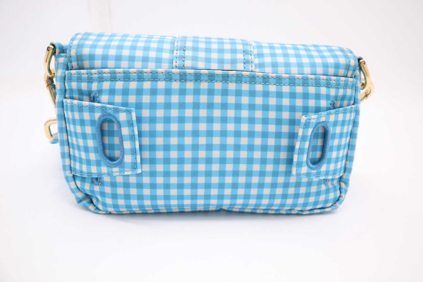 Fendi Convertible Mini Baguette Satchel in Blue Checked Nylon