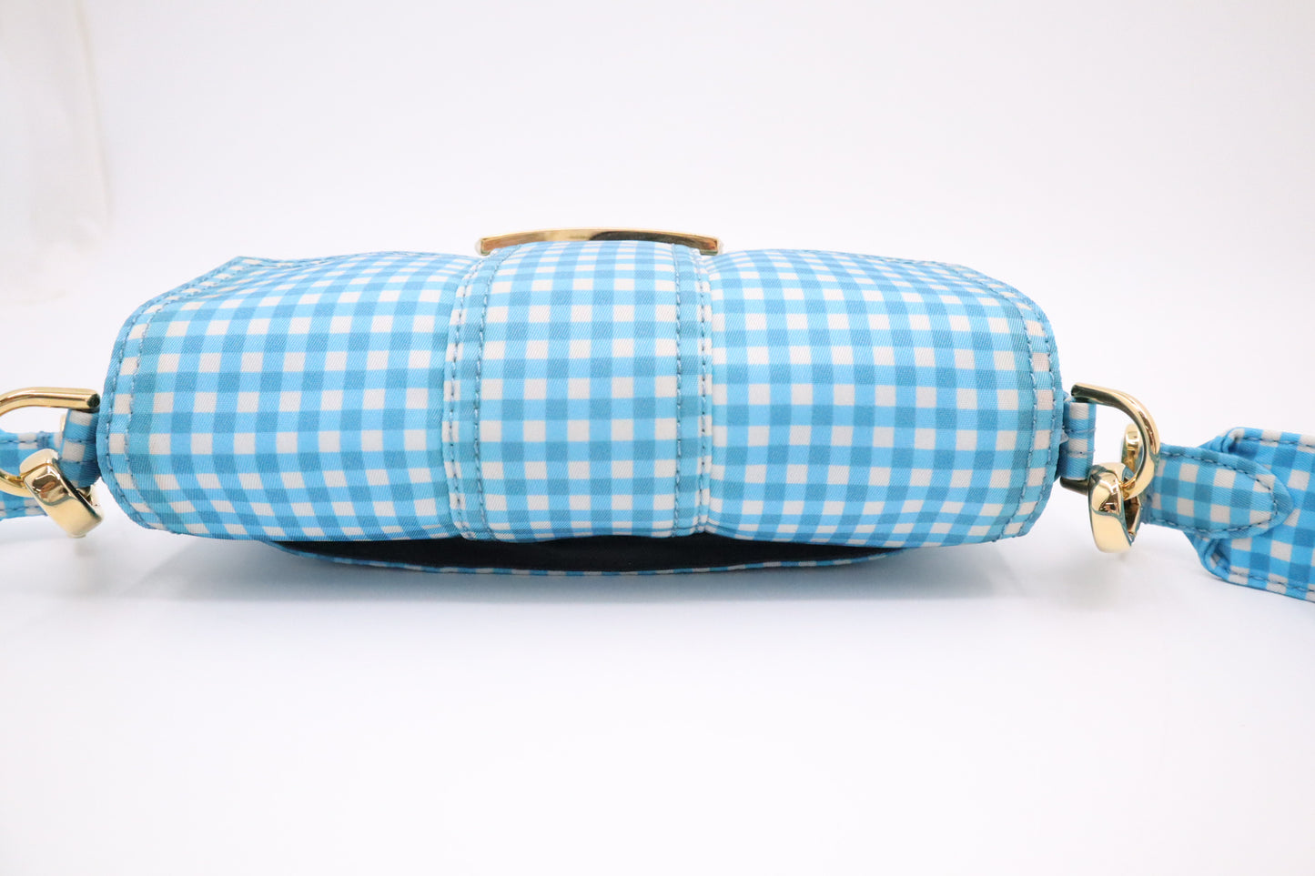 Fendi Convertible Mini Baguette Satchel in Blue Checked Nylon